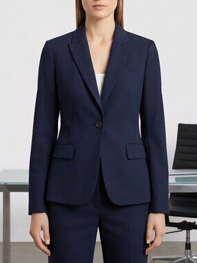 Theory Gabe B Blazer Broadway One Button Wool Blend Navy Women's Size 0 Office